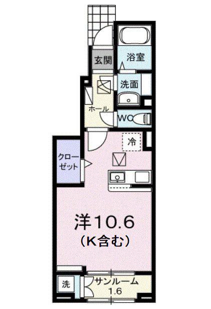 マルタン シュド(ワンルーム/1階)の間取り写真