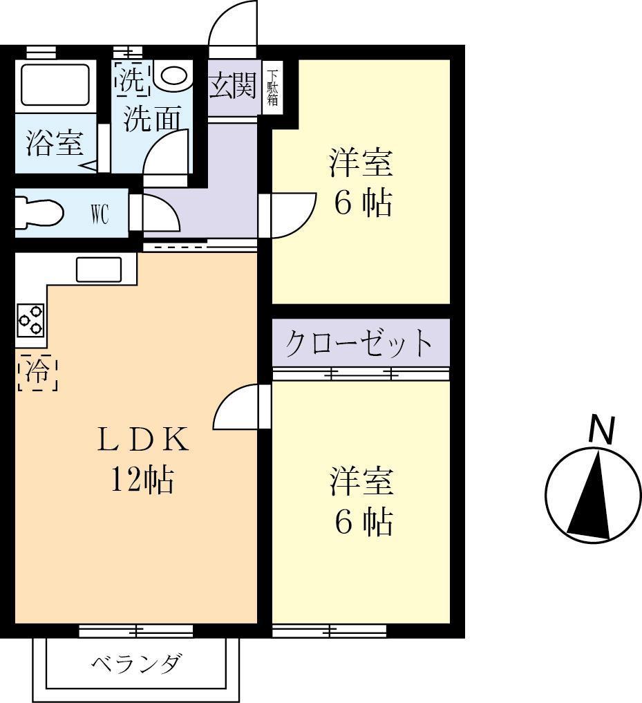 ハウスオリエントA棟(2LDK/2階)の間取り写真