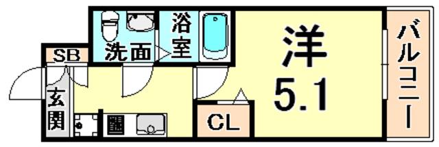 アリビオ立花II(1K/6階)の間取り写真