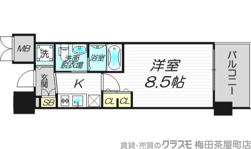 エステムプラザ梅田・中崎町IIIツインマークス NR(1K/8階)の間取り写真