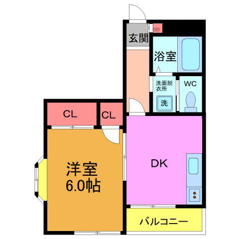 リバーサイド宇喜田(1DK/2階)の間取り写真