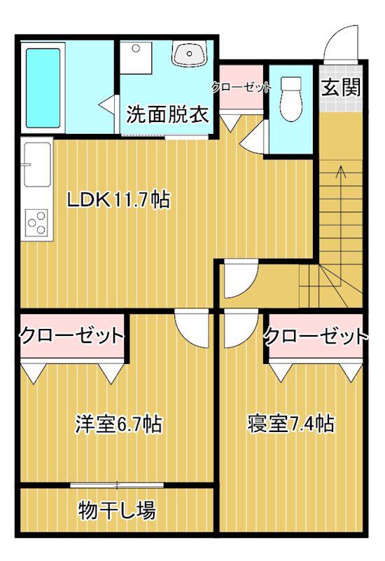 コンチネンタル立山C(2DK/1階)の間取り写真