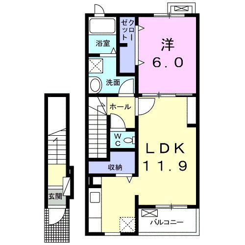 SUNLIGHT吉岡A(1LDK/2階)の間取り写真