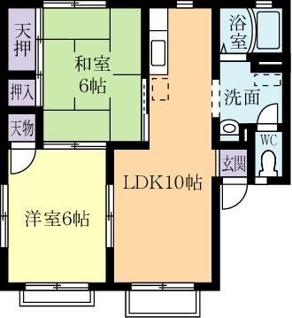 メゾントモエA(2LDK/2階)の間取り写真
