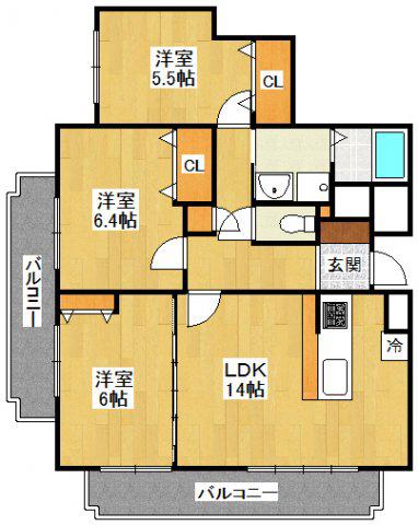 ガーデンフラッツ夙川(3LDK/2階)の間取り写真