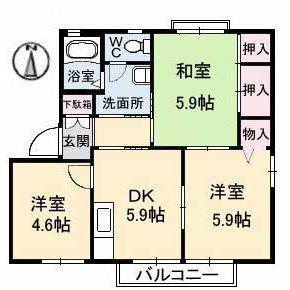 ニューヒルズ A棟(3DK/2階)の間取り写真