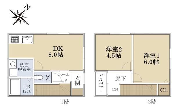長田区房王寺町3丁目アパート(2DK/1階)の間取り写真