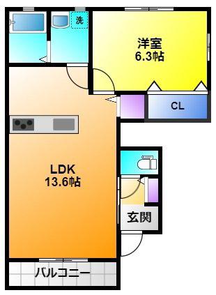 グレイスヒル(1LDK/1階)の間取り写真