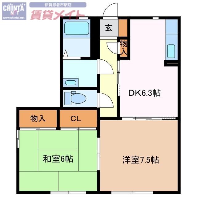 桜道コートA(2DK/1階)の間取り写真