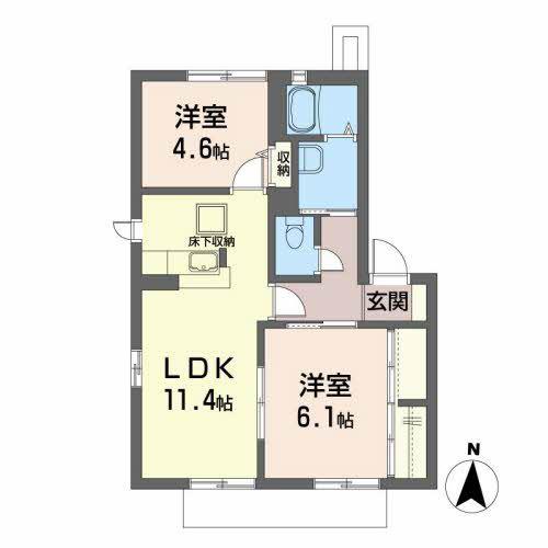 ディアコート名取C(2LDK/1階)の間取り写真