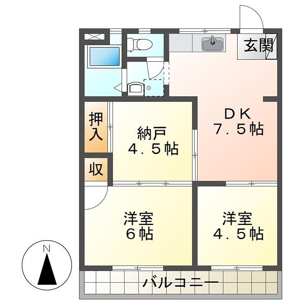 ケヤキハイツNO1(2SDK/2階)の間取り写真