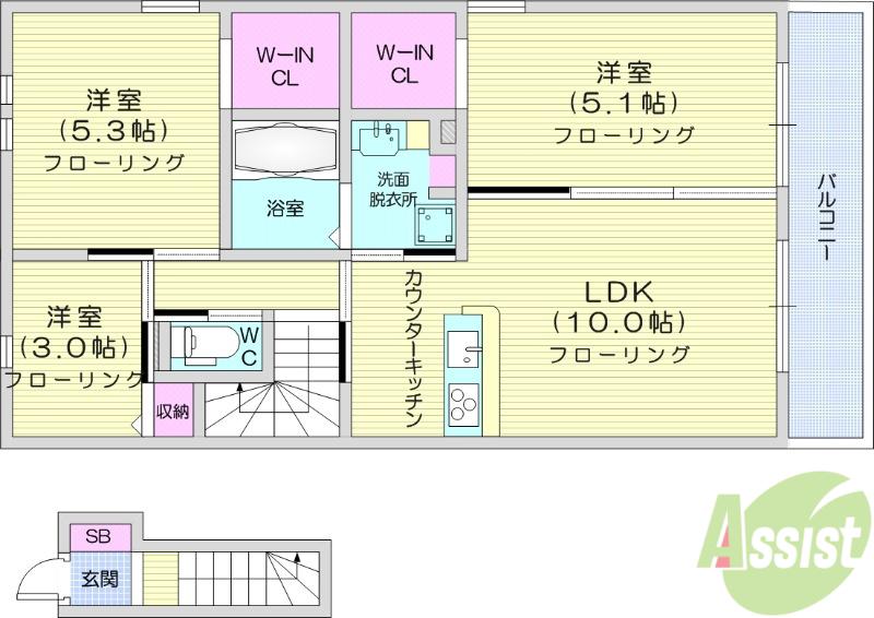 トリシア中條 A(3LDK/2階)の間取り写真