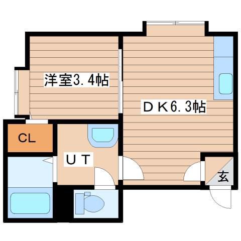 フラットJ発寒南(1DK/3階)の間取り写真