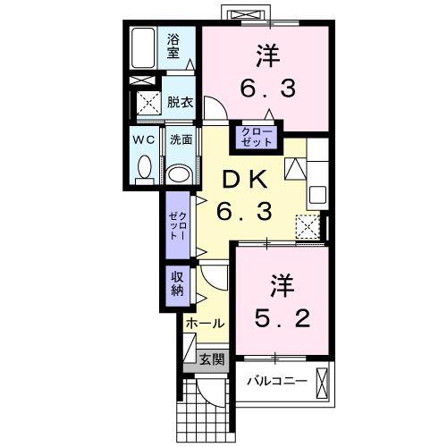ベルメゾン I(2DK/1階)の間取り写真