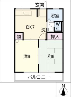 ピースフルI(2DK/2階)の間取り写真