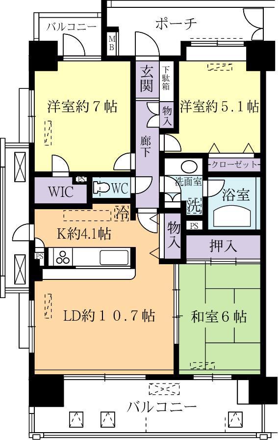 プロシード筑波学園都市(3LDK/7階)の間取り写真