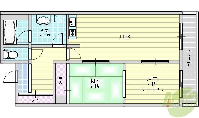 メロディーハイツ長野東(2LDK/2階)の間取り写真