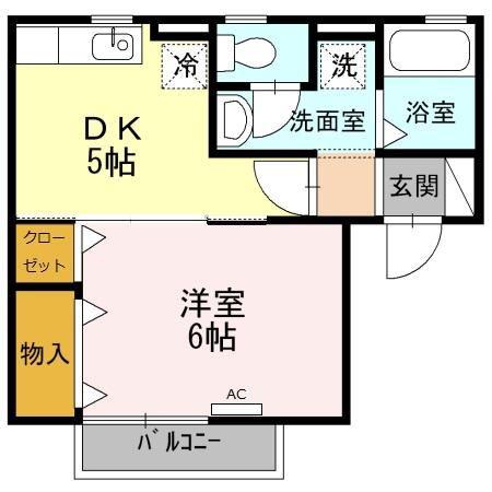 ファンテールC(1DK/2階)の間取り写真
