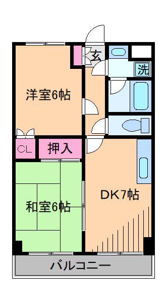 ハイホ-ム日吉(2DK/6階)の間取り写真