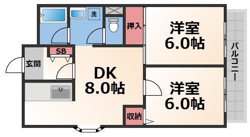 ラフォーレ高井田(2DK/1階)の間取り写真