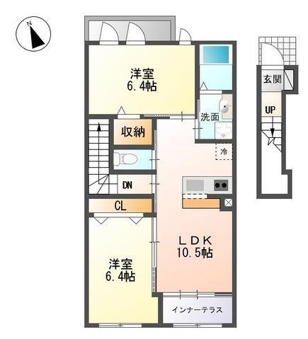 リバーサイド2(2LDK/2階)の間取り写真