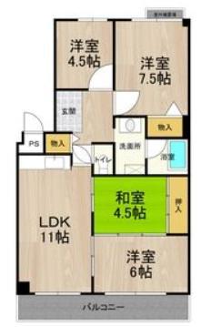 フェルザ西宮(4LDK/1階)の間取り写真