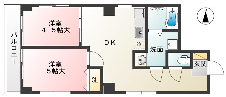 第3サニーハイツ(2DK/5階)の間取り写真