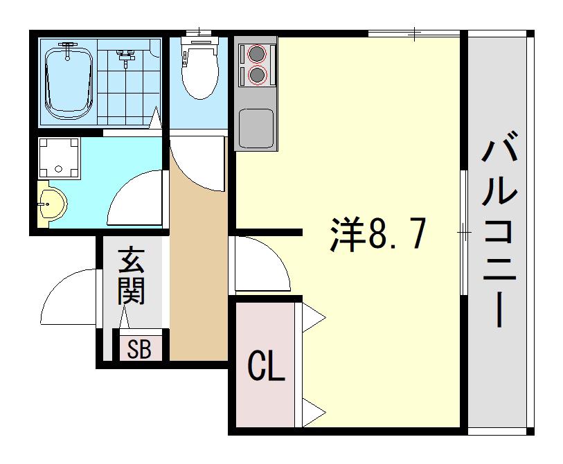 クオリア参番館(ワンルーム/2階)の間取り写真