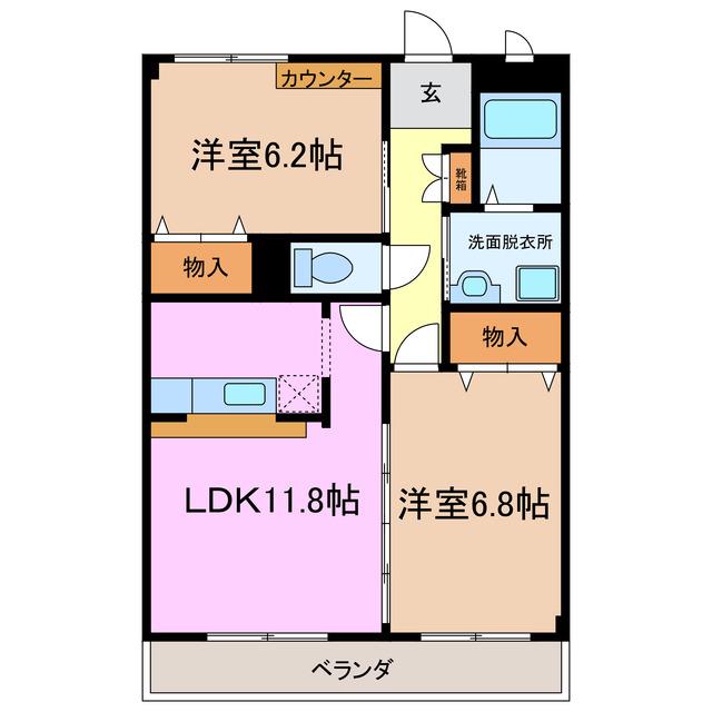 レザンヴェールIII(2LDK/2階)の間取り写真