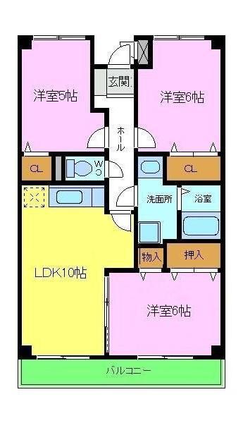 ラ・メールⅡ(3LDK/3階)の間取り写真