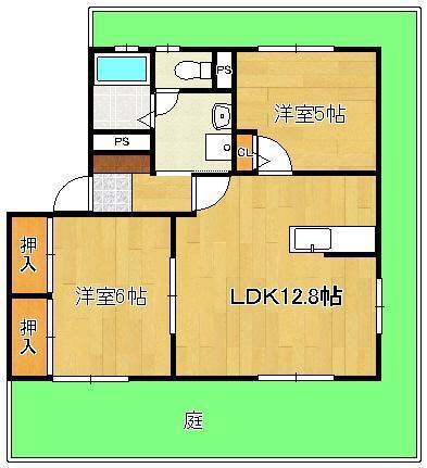 ファーネス  F棟(2LDK/1階)の間取り写真