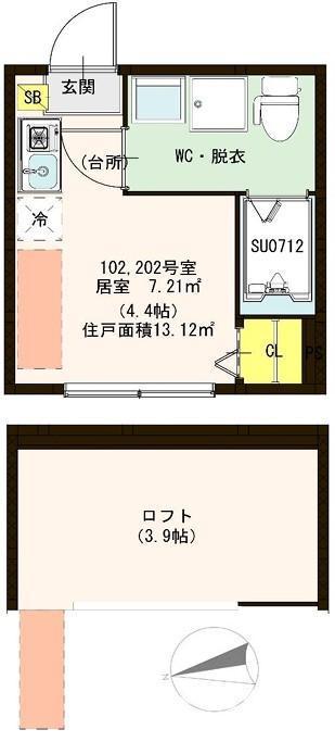 ハーモニーテラス三園II(ワンルーム/2階)の間取り写真