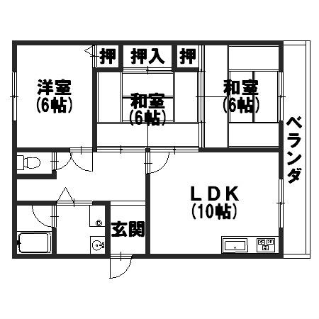ハイツナカムラII(3LDK/1階)の間取り写真