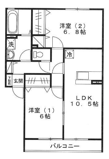 ファンバレーハイツIIA棟(2LDK/1階)の間取り写真