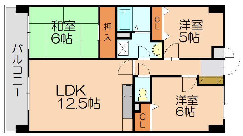 アーバンフィールド東I(3LDK/3階)の間取り写真