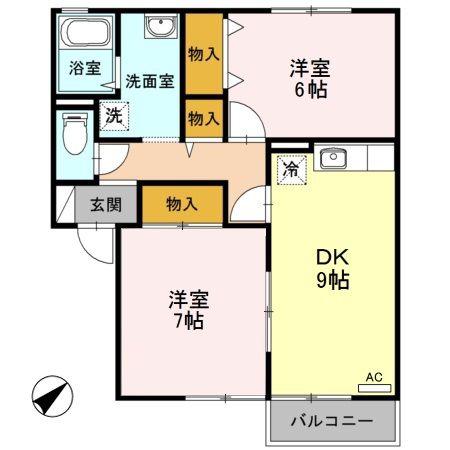 クレールK(2DK/2階)の間取り写真