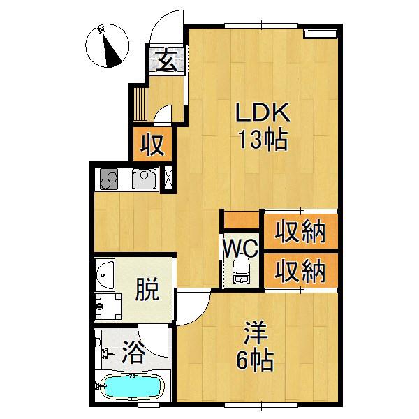 カーサ小人町(1LDK/1階)の間取り写真