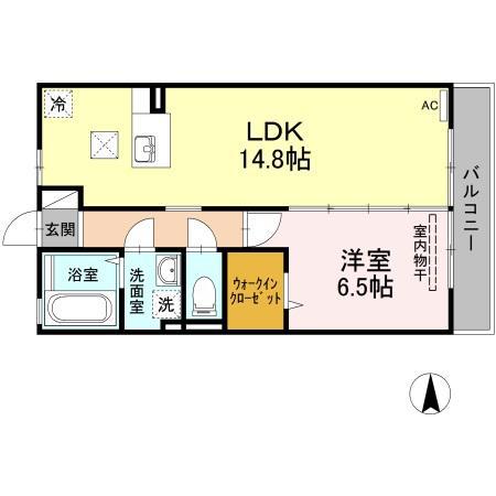 ウィルモア夷山B棟(1LDK/1階)の間取り写真