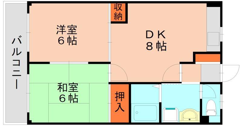 ウェルズ児島II(2DK/2階)の間取り写真