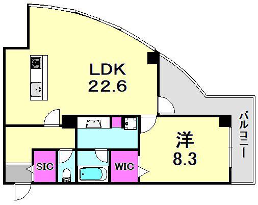 VILLA MARIA布引(1LDK/8階)の間取り写真