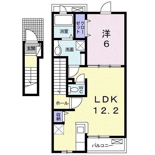 カームパインツリー21 A(1LDK/2階)の間取り写真