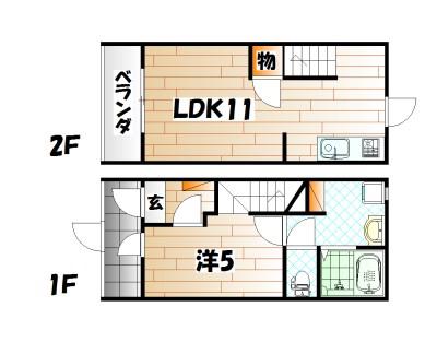ウィズキャット三萩野(1LDK/1階)の間取り写真