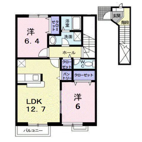 フォンテーヌC(2LDK/2階)の間取り写真