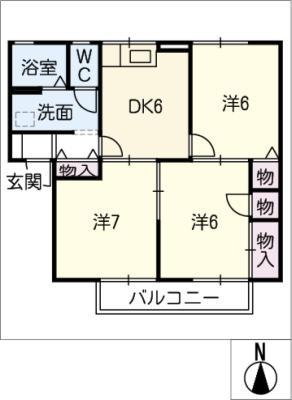 エスポワールK(3DK/2階)の間取り写真