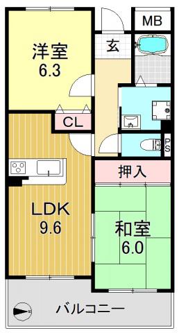 ラシーヌK(2LDK/4階)の間取り写真