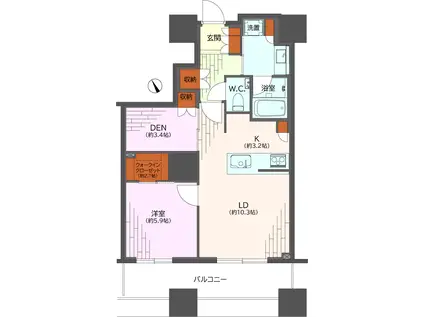 ザ・パークハウス西新宿タワー60(1SLDK/38階)の間取り写真