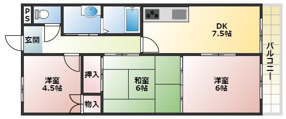 ロイヤルコーポ西明石(3DK/4階)の間取り写真