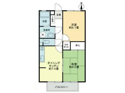 フォブールタウン成合B棟(2DK/1階)の間取り写真