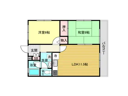 シャトレ甲東園(2LDK/1階)の間取り写真
