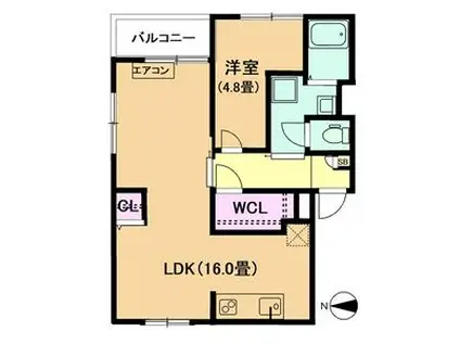 ウィステリア矢田(1LDK/4階)の間取り写真